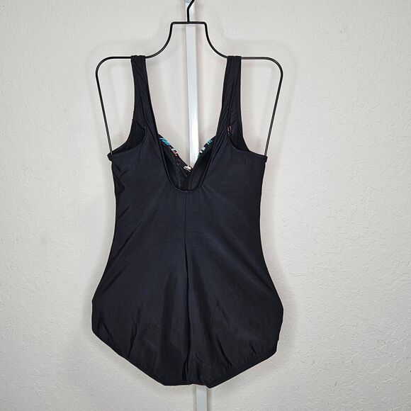 Paradise Bay Black Floral Print Pin Up Style One Piece Swim Bathing Suit Size 14 - Picture 3 of 5